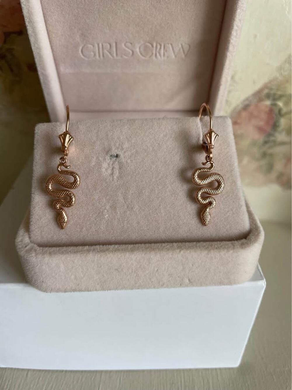 14K Rose gold snake earrings